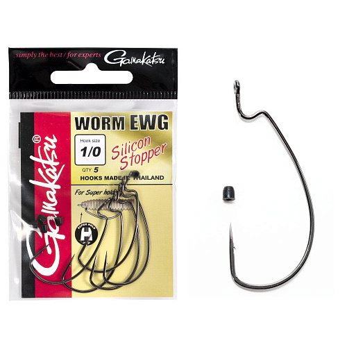 Крючки офсетные Gamakatsu Worm EWG HOOKS SIL STOPPER BLACK разм. 1/0 5шт.