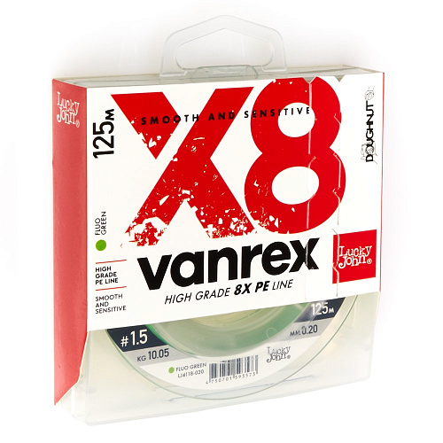 Шнур плетёный Lucky John Vanrex х8 BRAID Fluo Green 125/020