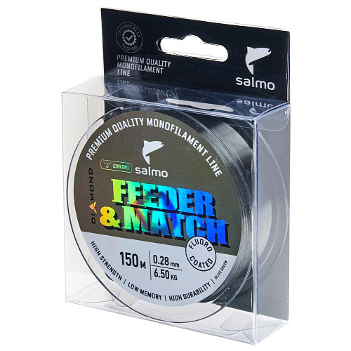 Леска моно. Salmo Diamond FEEDER & MATCH FLUORO COATED Olive Green 150/028