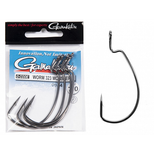 Крючки офсетные Gamakatsu Worm 323 MONSTER HOOKS BLACK разм. 7/0 4шт.
