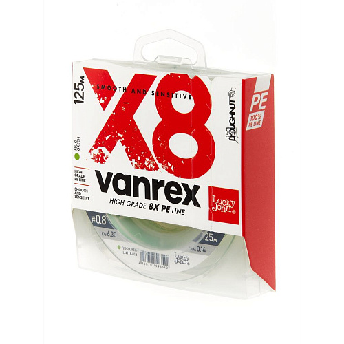 Шнур плетёный Lucky John Vanrex х8 BRAID Fluo Green 125/014