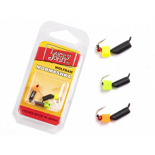 Мормышки вольфрамовые Lucky John с петелькой 3шт набор СТОЛБИК безнасадочный блистер