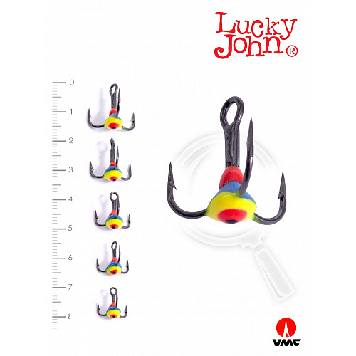 Крючоки-тройники для приманок Lucky John 05SET с каплей цвет. 5шт. набор