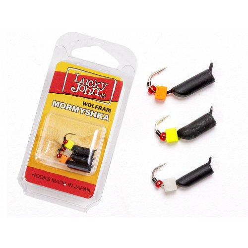 Мормышки вольфрамовые Lucky John с петелькой 3шт набор СТОЛБИК безнасадочный блистер