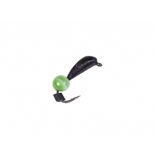 Мормышка вольфрамовая Lucky John БАНАН спортивный с петелькой и бисером зеленый кошачий глаз 025/GR