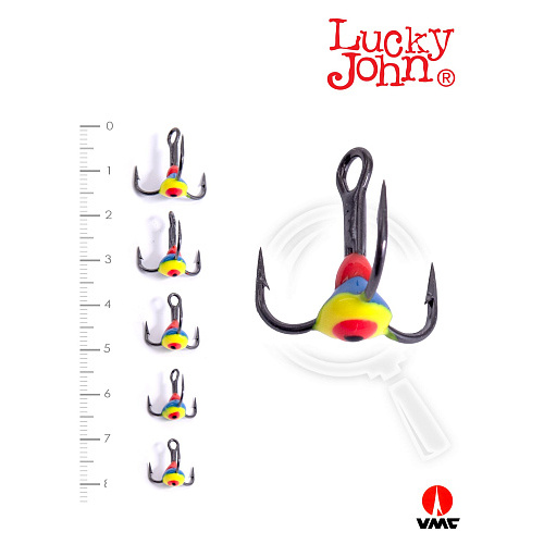 Крючки-тройники для приманок Lucky John 05SET с каплей цвет. 5шт. набор