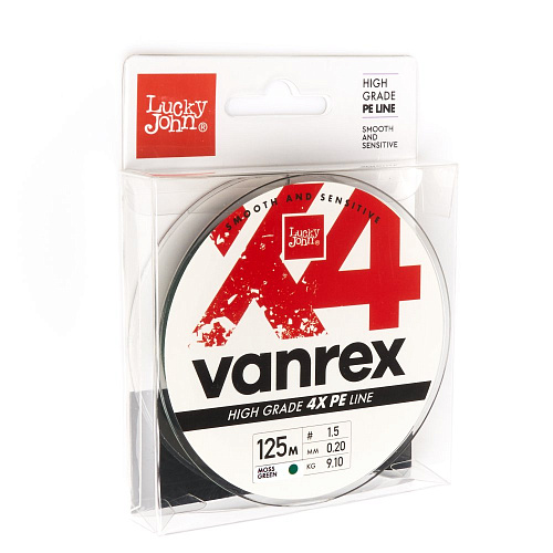 Шнур плетёный Lucky John Vanrex х4 BRAID Moss Green 125/020