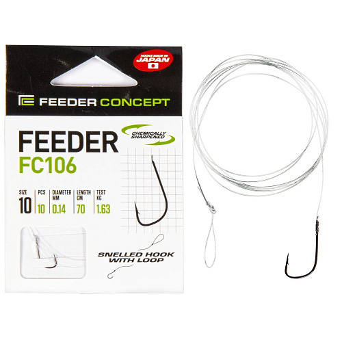Крючки с поводком FC FEEDER сер. FC106 70см, разм.010, 0,14мм 10шт.