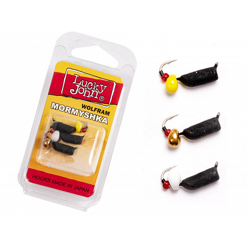 Мормышки вольфрамовые Lucky John с петелькой 3шт набор СТОЛБИК безнасадочный блистер