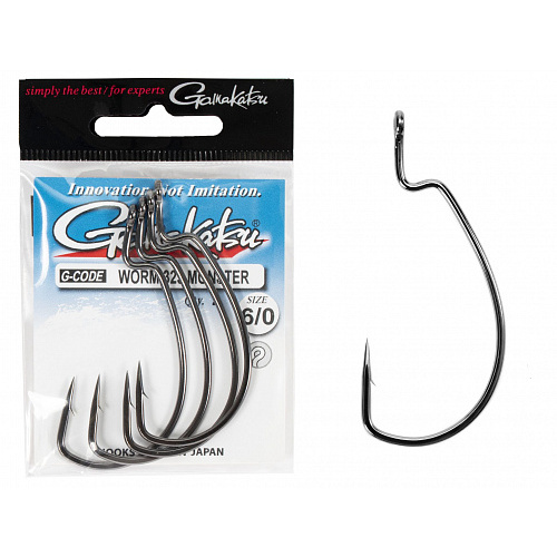 Крючки офсетные Gamakatsu Worm 323 MONSTER HOOKS BLACK разм. 6/0 4шт.