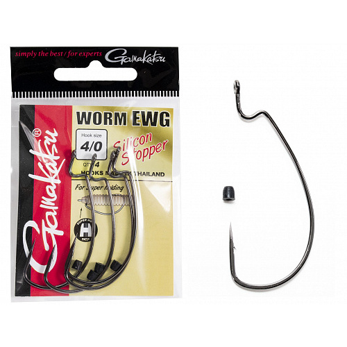 Крючки офсетные Gamakatsu Worm EWG HOOKS SIL STOPPER BLACK разм. 4/0 4шт.