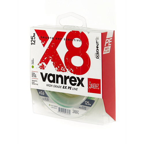 Шнур плетёный Lucky John Vanrex х8 BRAID Fluo Green 125/012