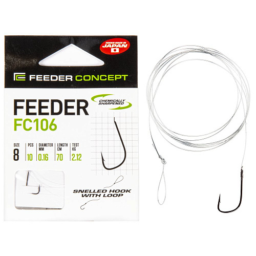Крючки с поводком FC FEEDER сер. FC106 70см, разм.008, 0,16мм 10шт.