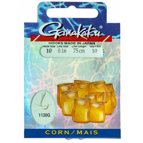 Крючки с поводком Gamakatsu Booklet CORN 1130G разм. 10-0.16мм 75см 10шт.