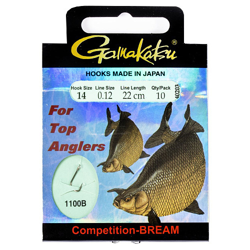 Крючки с поводком Gamakatsu Booklet BREAM COM 1100B разм. 14-0.12мм 22см 10шт.