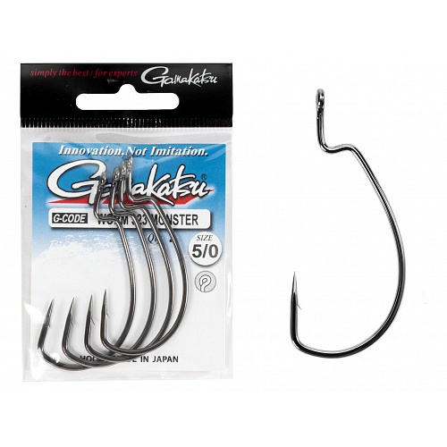 Крючки офсетные Gamakatsu Worm 323 MONSTER HOOKS BLACK разм. 5/0 4шт.