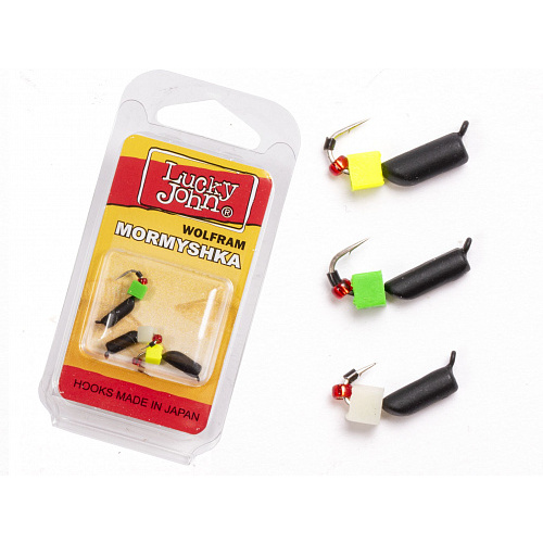 Мормышки вольфрамовые Lucky John с петелькой 3шт набор СТОЛБИК безнасадочный блистер