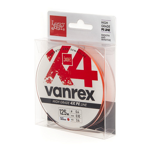 Шнур плетёный Lucky John Vanrex х4 BRAID Fluo Orange 125/010