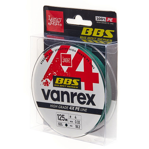 Шнур плетёный Lucky John Vanrex BBS х4 BRAID Moss Green 125/032