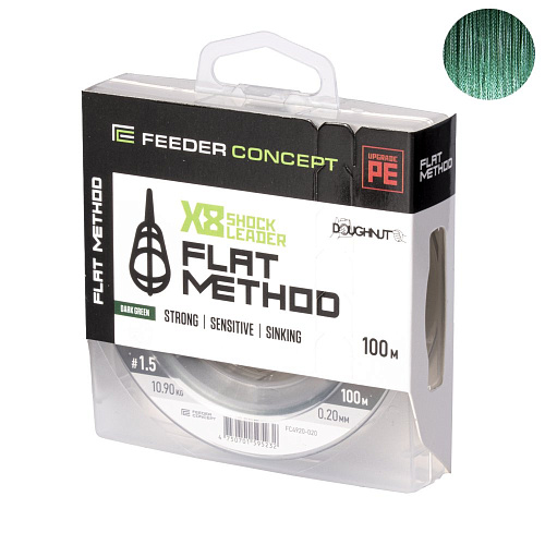 Шок-лидер плетёный Feeder Concept Flat Method х8 SHOCK LEADER Dark Green 100/020