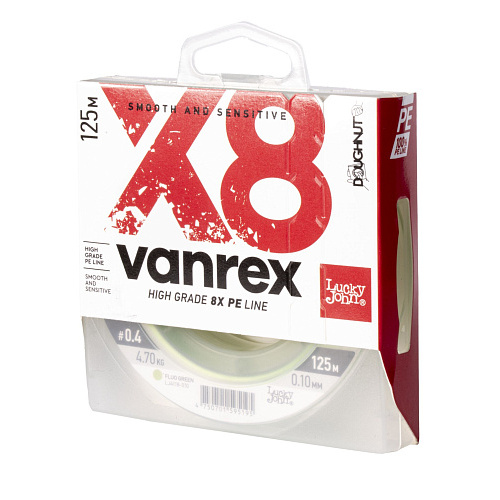 Шнур плетёный Lucky John Vanrex х8 BRAID Fluo Green 125/010