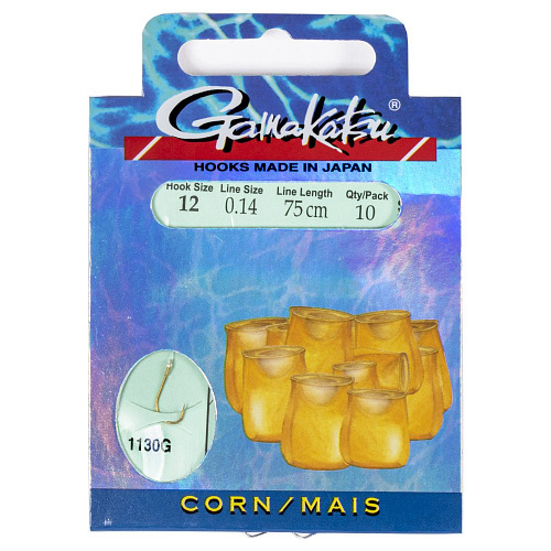 Крючки с поводком Gamakatsu Booklet CORN 1130G разм. 12-0.14мм 75см 10шт.