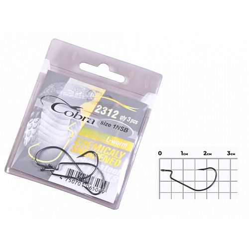 Крючки офсетные Cobra L-WORM сер.2312NSB разм.001 3шт.