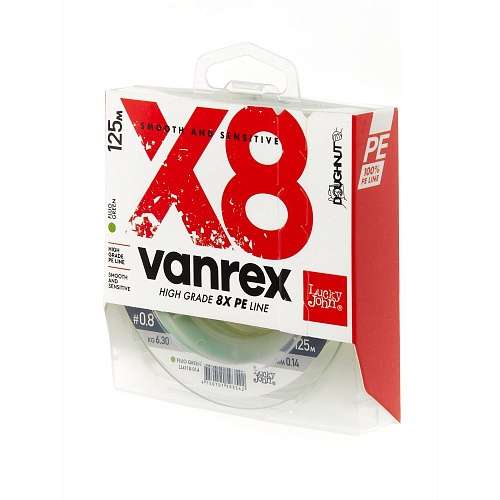 Шнур плетёный Lucky John Vanrex х8 BRAID Fluo Green 125/014