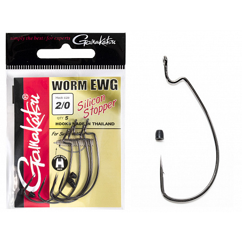 Крючки офсетные Gamakatsu Worm EWG HOOKS SIL STOPPER BLACK разм. 2/0 5шт.