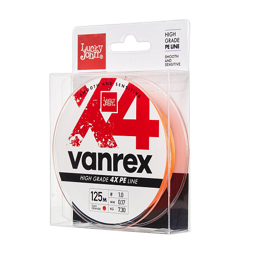 Шнур плетёный Lucky John Vanrex х4 BRAID Fluo Orange 125/017