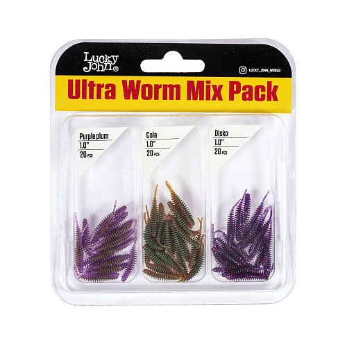 Слаги съедобные искусственные LJ Pro Series ULTRA WORM 1,0in (02.54)/MIX1 60шт.