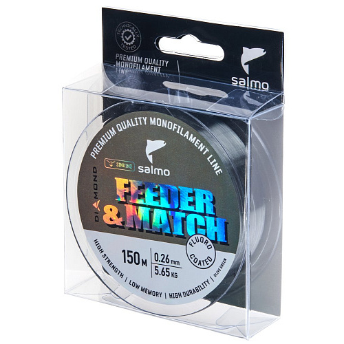Леска моно. Salmo Diamond FEEDER & MATCH FLUORO COATED Olive Green 150/026