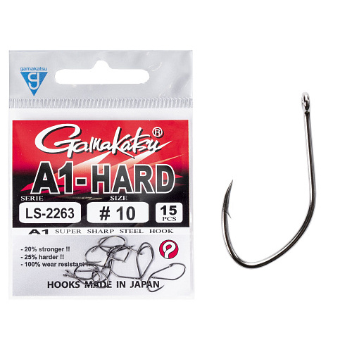 Крючки Gamakatsu A1 LS-2263 EYED HOOKS BLACK  разм. 10 15шт.