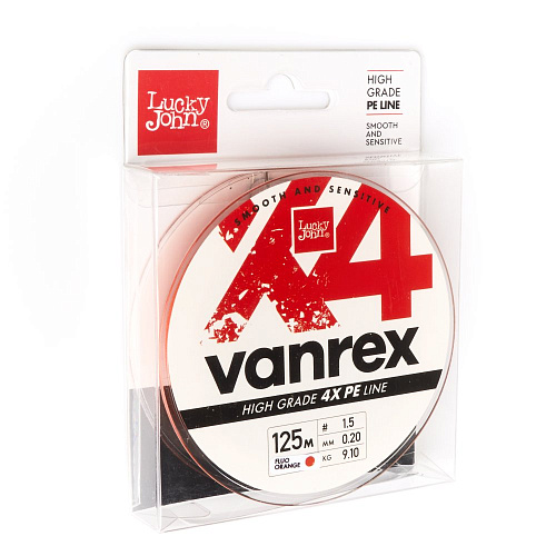 Шнур плетёный Lucky John Vanrex х4 BRAID Fluo Orange 125/020