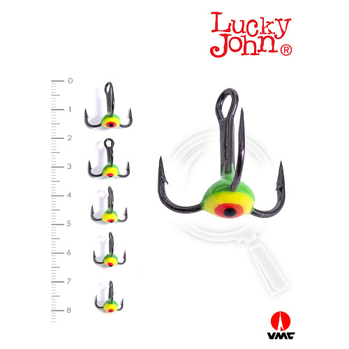 Крючки-тройники для приманок Lucky John 01SET с каплей цвет. 5шт. набор