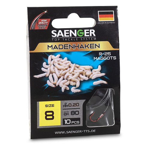 Крючки с поводком Saenger ОПАРЫШ/MADENHAKEN R-25 08-0.20мм 80см 10шт.