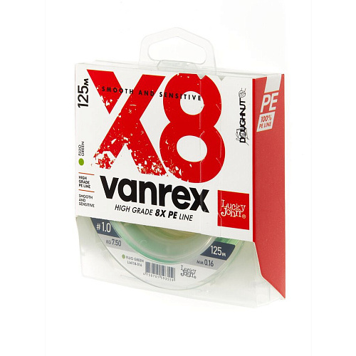 Шнур плетёный Lucky John Vanrex х8 BRAID Fluo Green 125/016