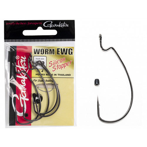 Крючки офсетные Gamakatsu Worm EWG HOOKS SIL STOPPER BLACK разм. 5/0 4шт.