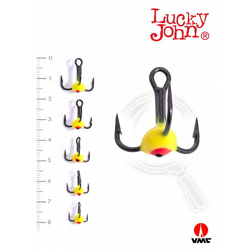 Крючоки-тройники для приманок Lucky John 02SET с каплей цвет. 5шт. набор