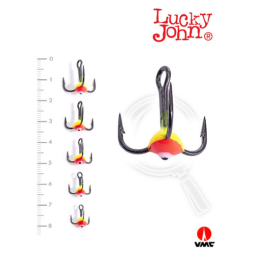 Крючки-тройники для приманок Lucky John 03SET с каплей цвет. 5шт. набор