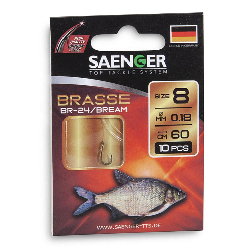 Крючки с поводком Saenger ЛЕЩ/BRASSE BR-24 08-0.18мм 60см 10шт.