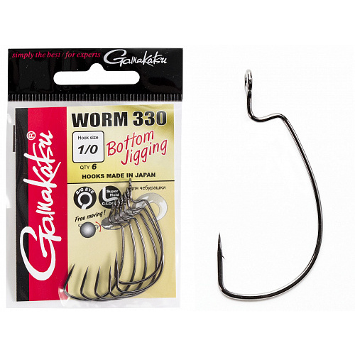 Крючки офсетные Gamakatsu Worm 330 BOTTOM JIGGING HOOKS разм. 1/0 6шт.