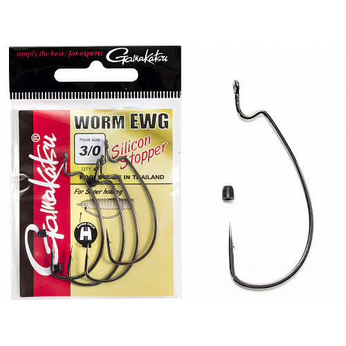 Крючки офсетные Gamakatsu Worm EWG HOOKS SIL STOPPER BLACK разм. 3/0 4шт.