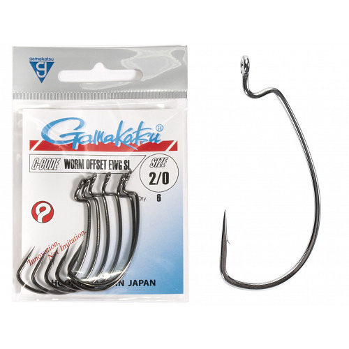 Крючки офсетные Gamakatsu Worm OFFSET EWG SL HOOKS BLACK разм. 2/0 6шт.